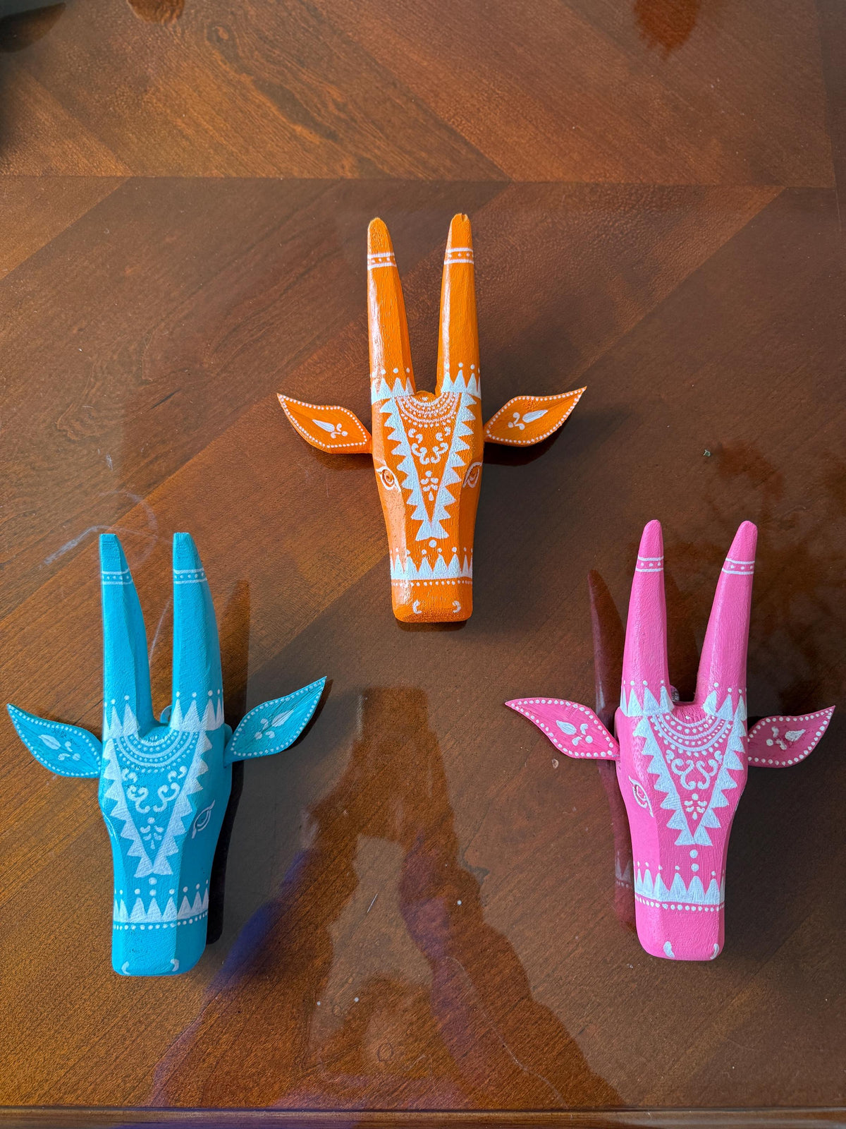 Set of 3 Mango Wood Bull Head Masks,Indian Folk Art Wall Hanging