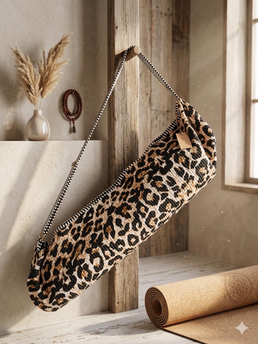 Quilted Leopard Yoga Bag | Handcrafted Cotton Mat Carrier | Pilates Bag | Personalized Gift Option