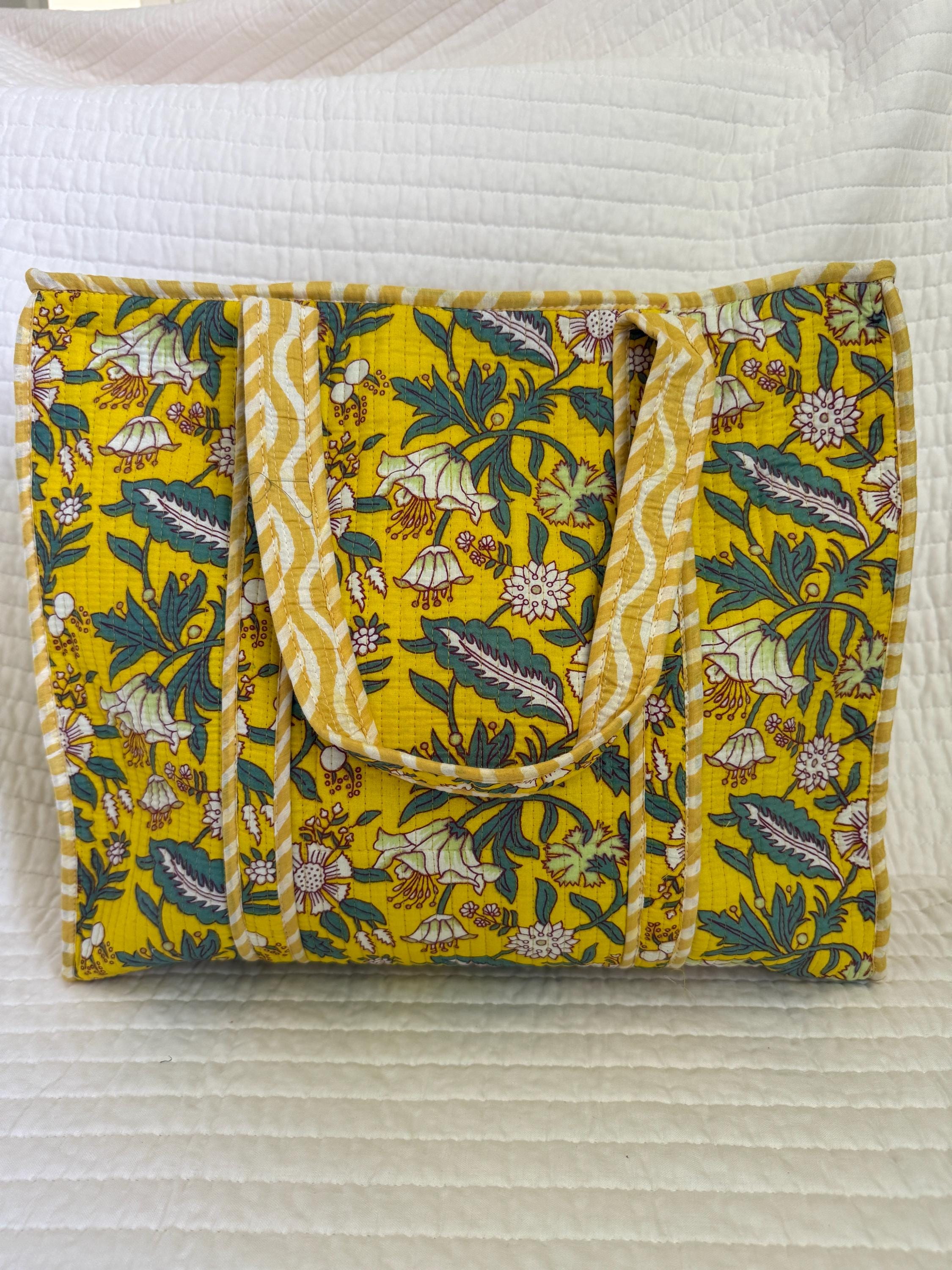 Sun & Sand Tote — Yellow  Floral Market or Beach  Bag | 18” x 18”