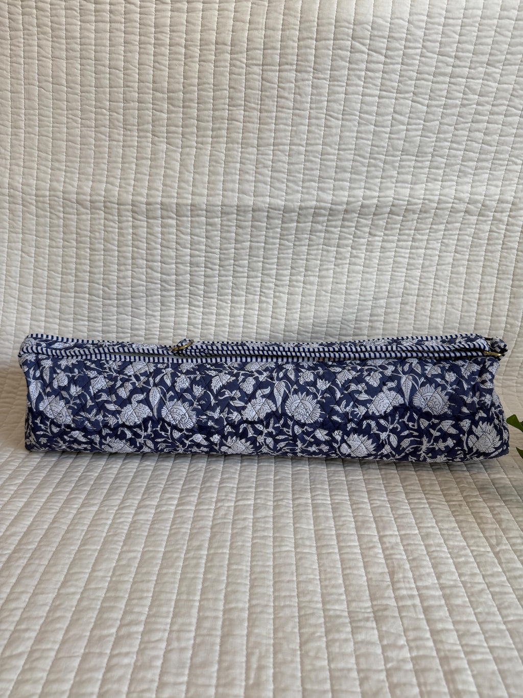 Quilted Cotton Yoga Mat Bag, Block Print Boho Gym Tote, Pilates Carrier