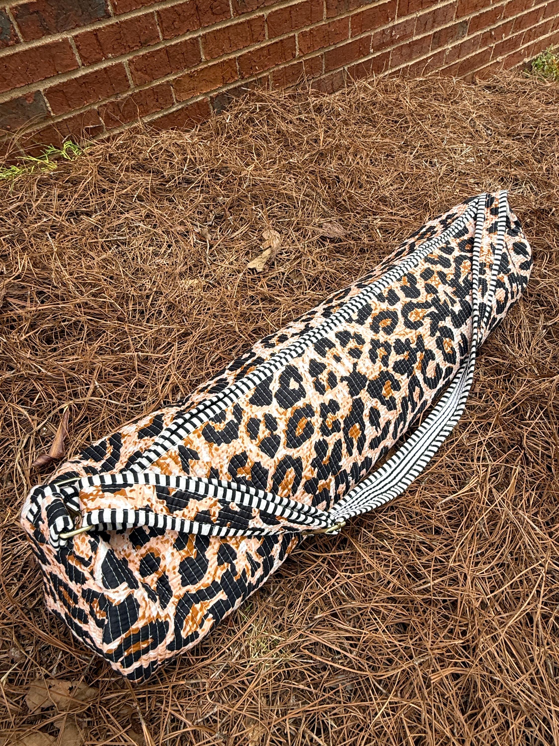 Quilted Leopard Yoga Bag | Handcrafted Cotton Mat Carrier | Pilates Bag | Personalized Gift Option
