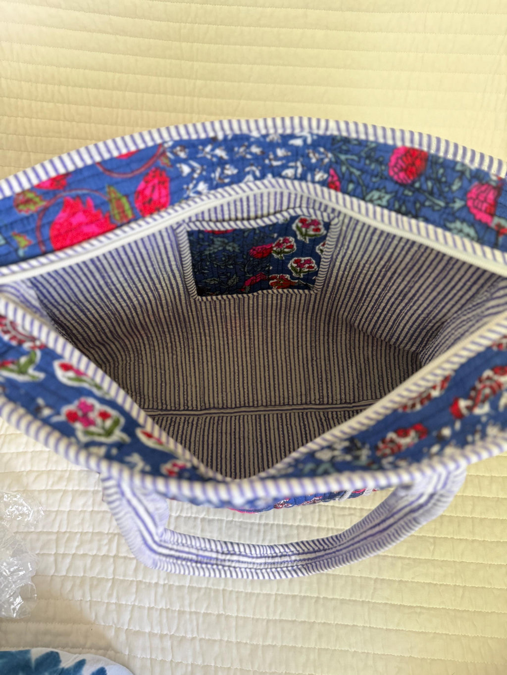 Indigo Patchwork Print Tote Bag |  Floral Market Bag | 18” x 18”