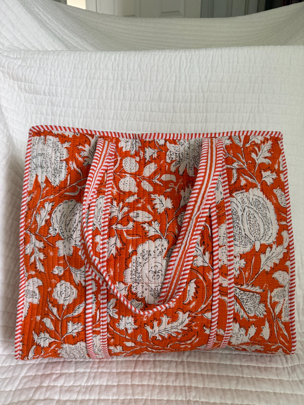 Orange Tote Bag |  Floral Market Bag | 18” x 18”