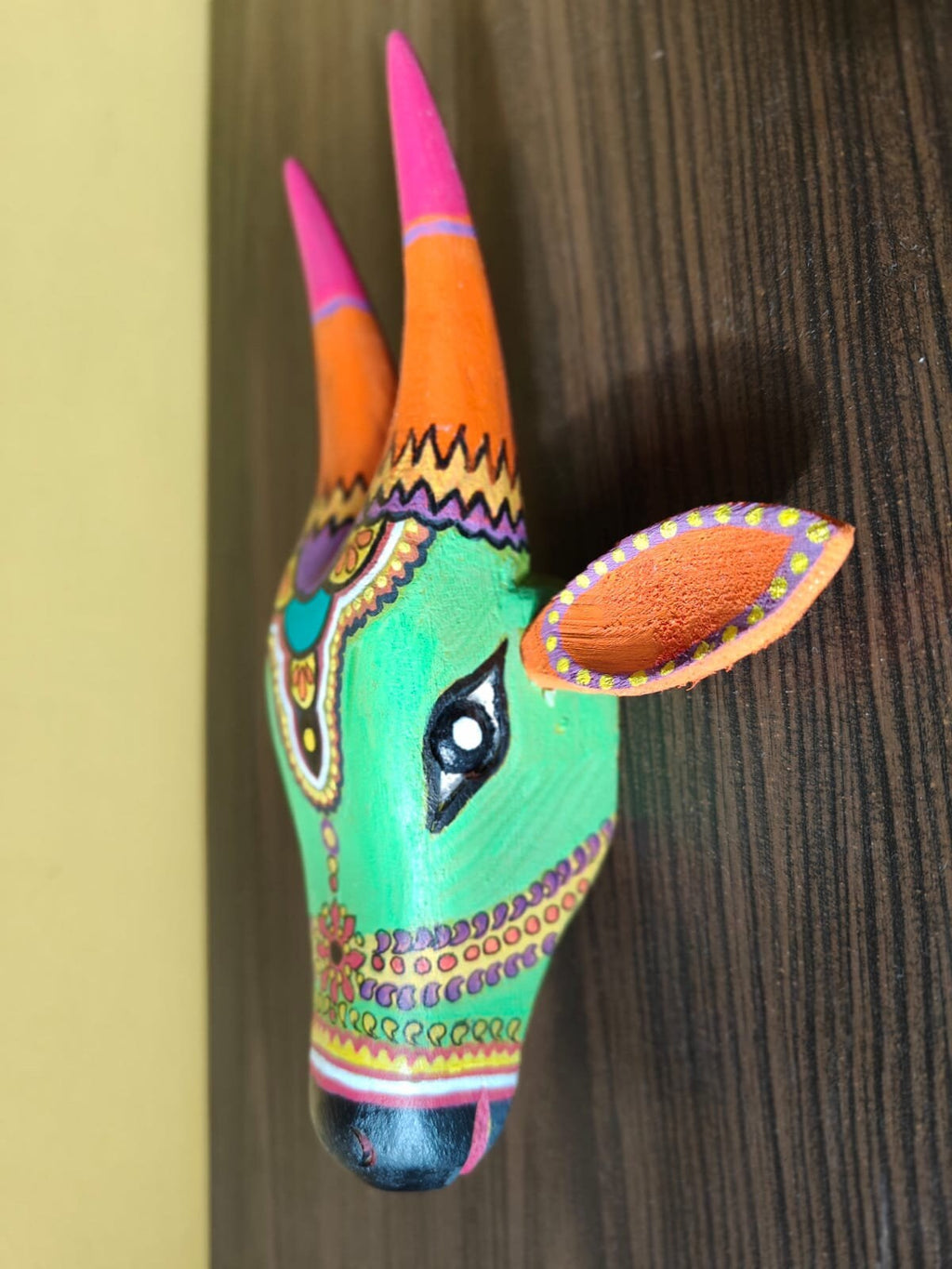 Mango Wood Bull Head Wall Hanging, Indian Art Mask,Gift for Mom