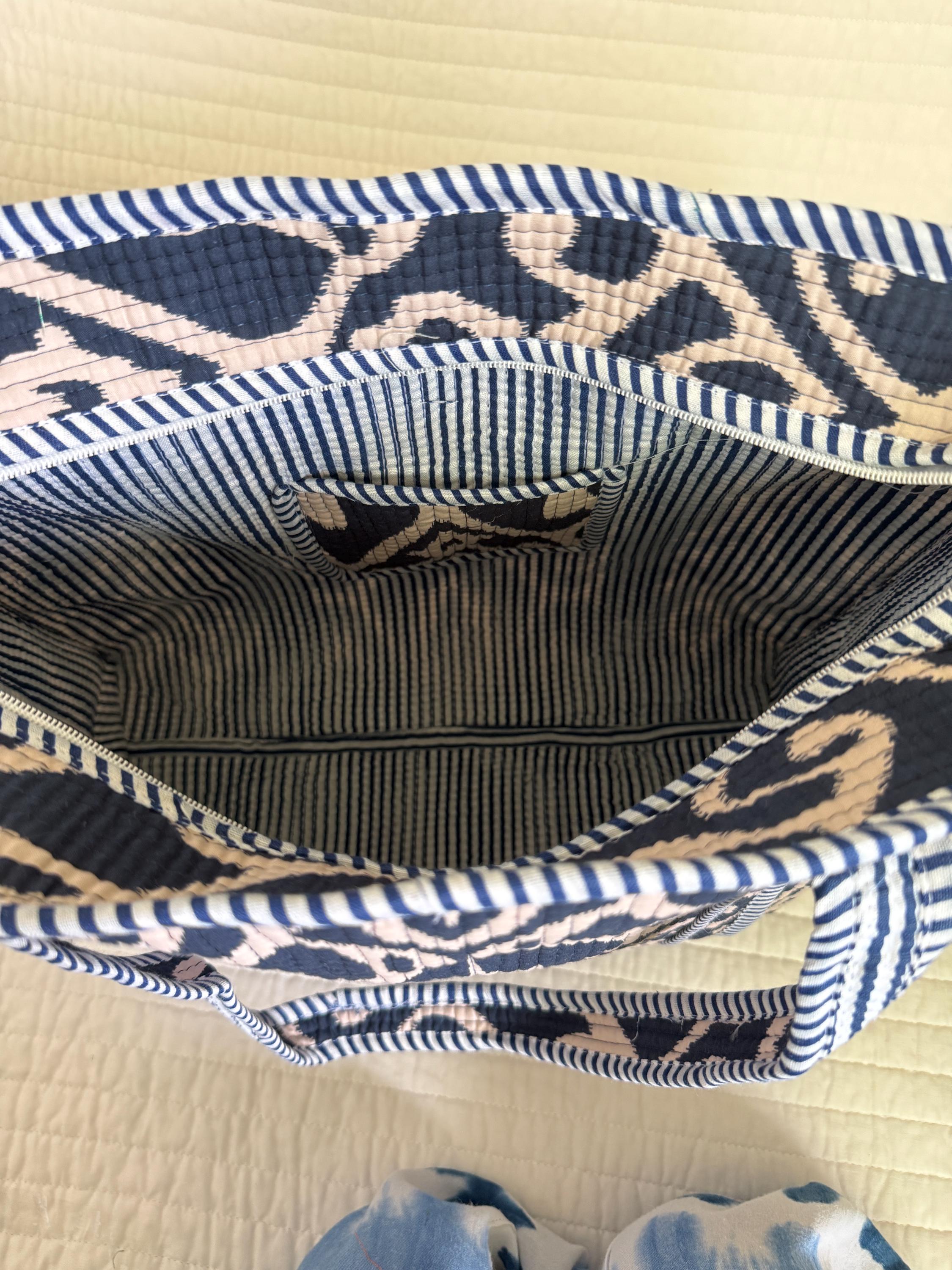 Black and Beige Quilted Cotton Tote Bag |  Market Bag | 18” x 18”