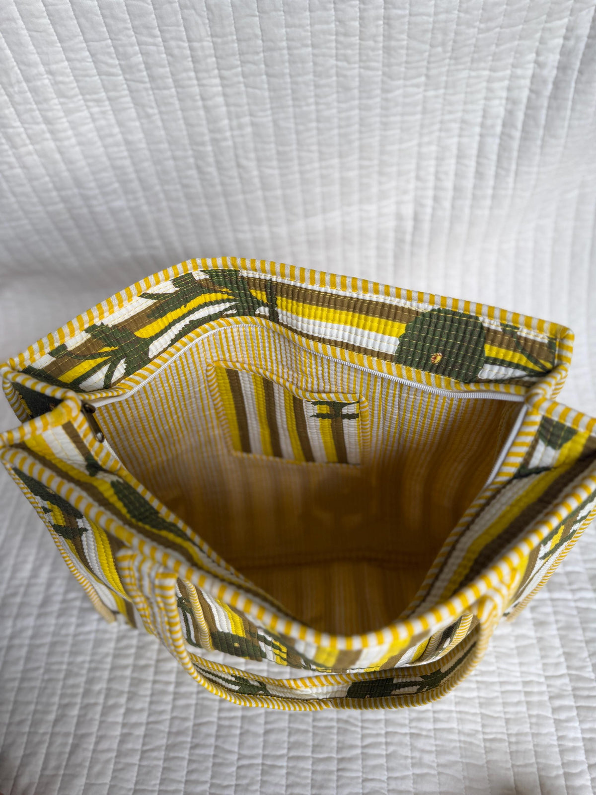Sun & Bloom Tote — Yellow Stripe Floral Market Bag | 18” x 18”