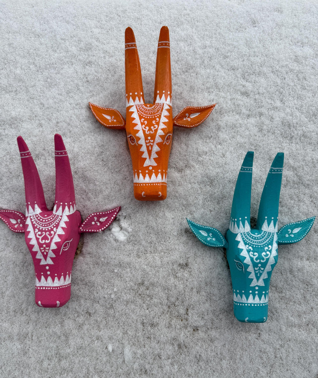 Set of 3 Mango Wood Bull Head Masks,Indian Folk Art Wall Hanging