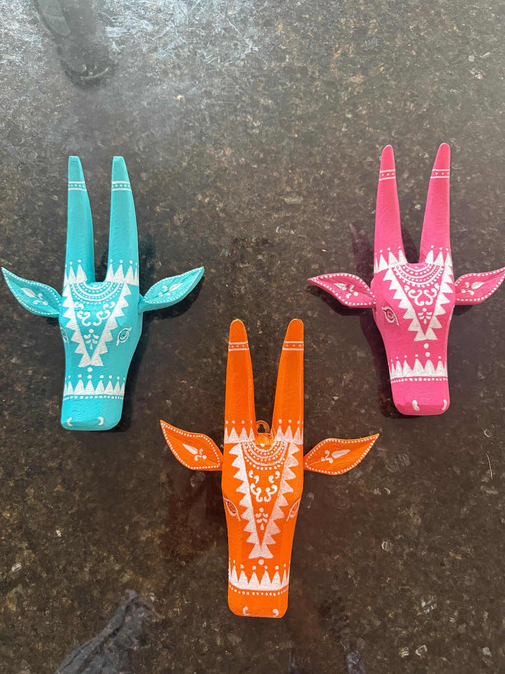 Set of 3 Mango Wood Bull Head Masks,Indian Folk Art Wall Hanging