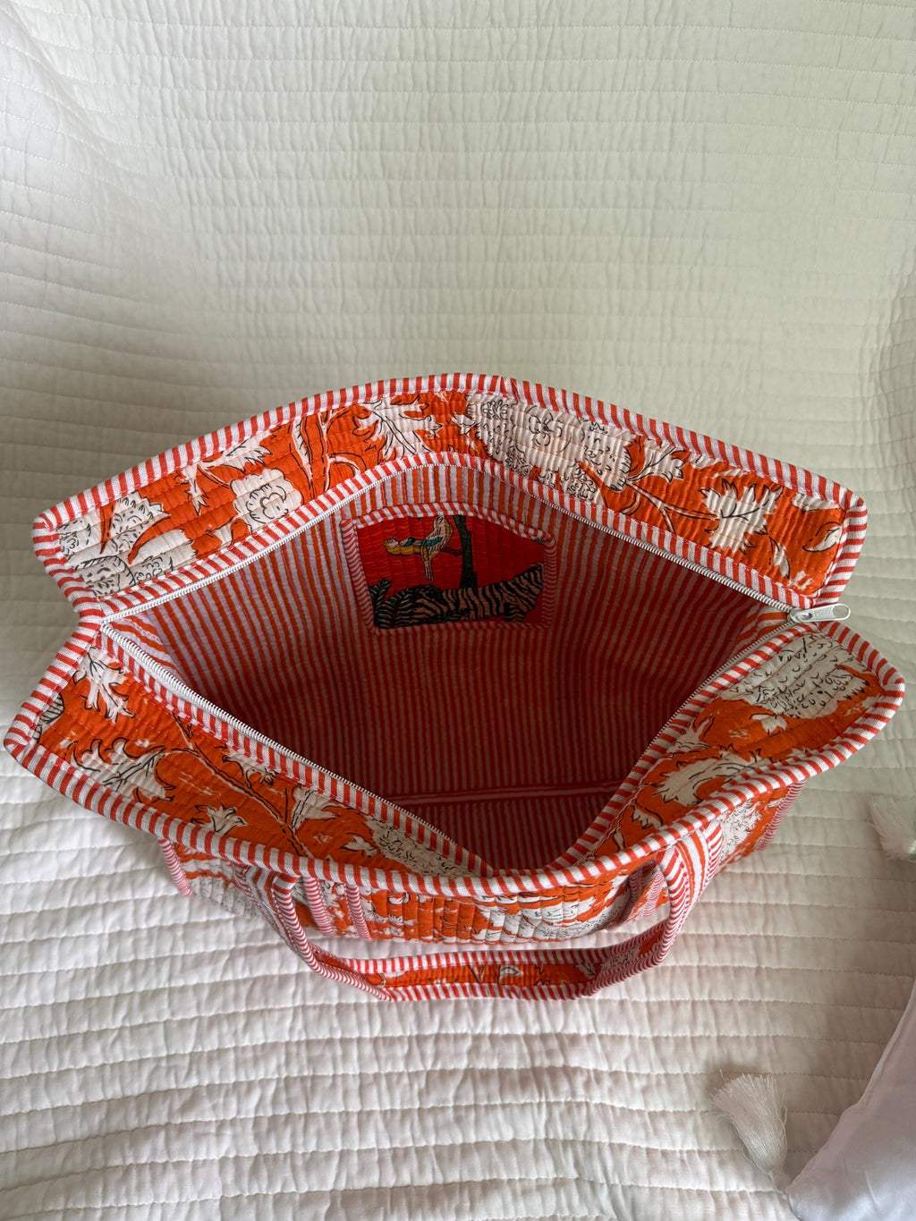 Orange Tote Bag |  Floral Market Bag | 18” x 18”