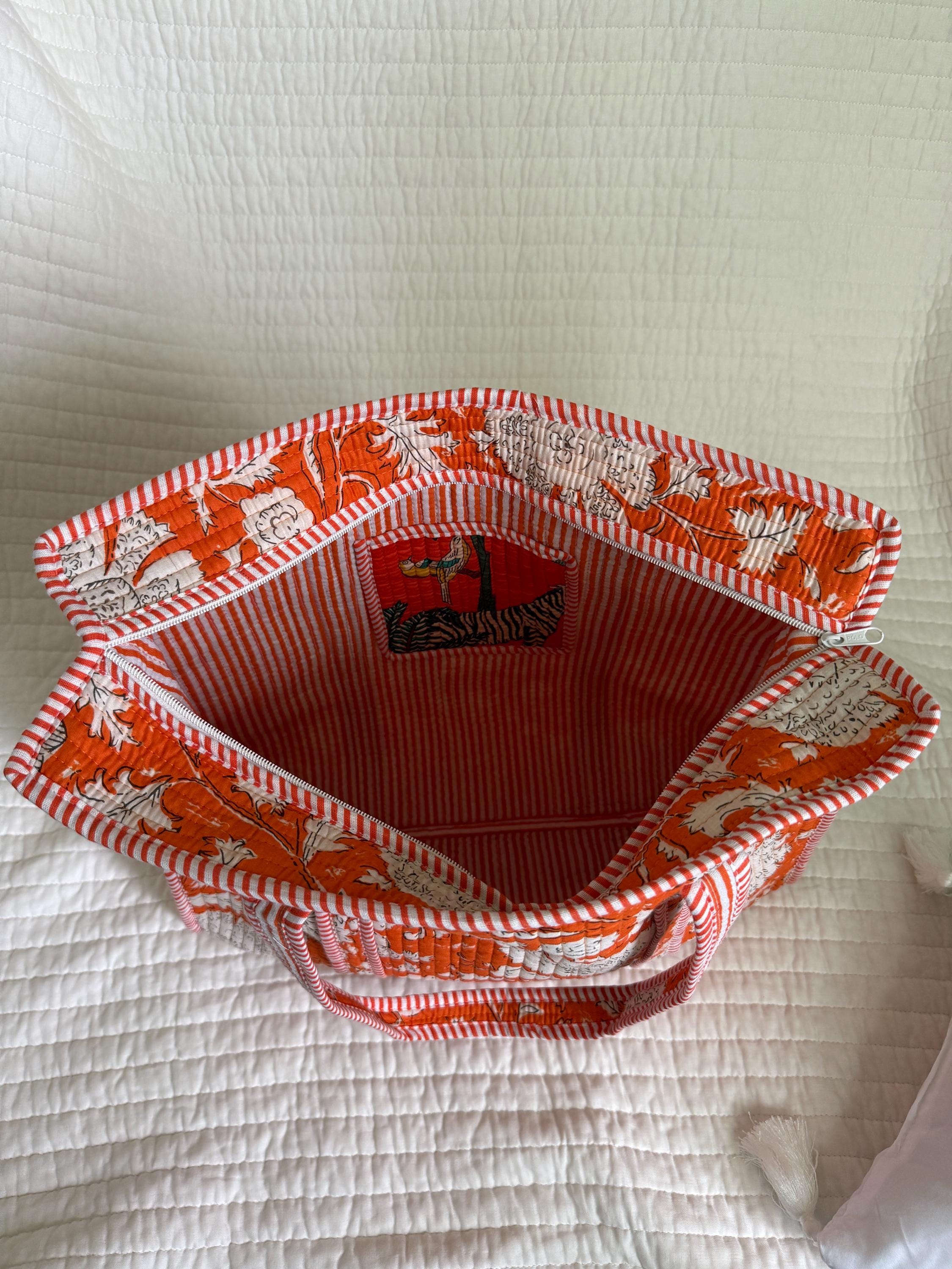 Orange Tote Bag |  Floral Market Bag | 18” x 18”