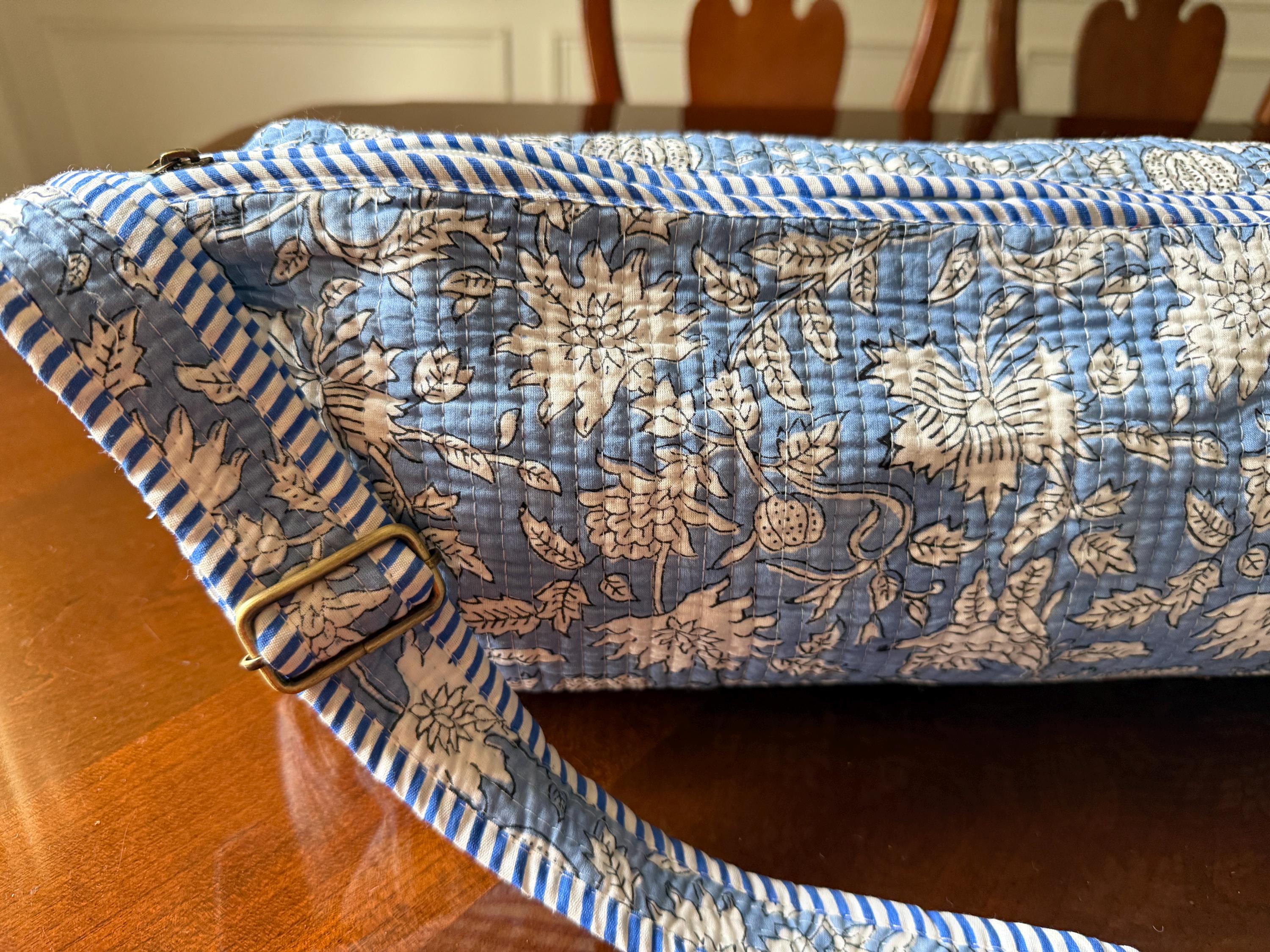 Quilted Cotton Yoga Mat Bag, Block Print Boho Gym Tote, Pilates Carrier