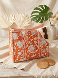 Orange Tote Bag |  Floral Market Bag | 18” x 18”