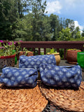 Quilted Cotton Handblock Printed Travel Pouches , Makeup Organizer-Indigo