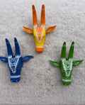 Set of 3 Mango Wood Bull Head Masks,Vibrant Indian Folk Art Wall Hanging