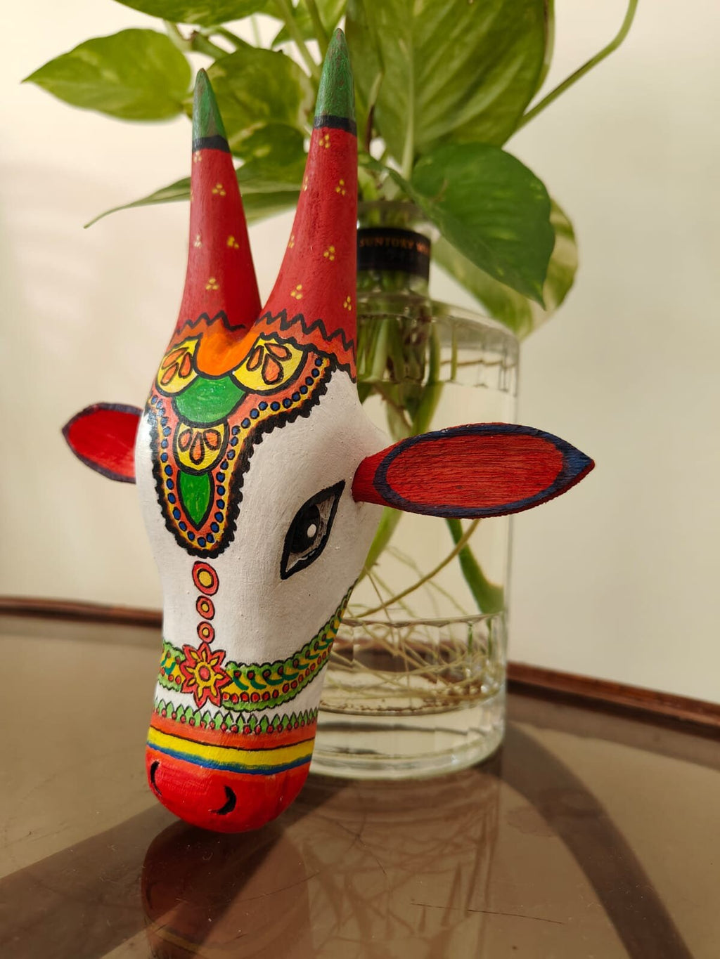 Indian Jallikattu Style Bull Head Mask: Mango Wood Wall Hanging