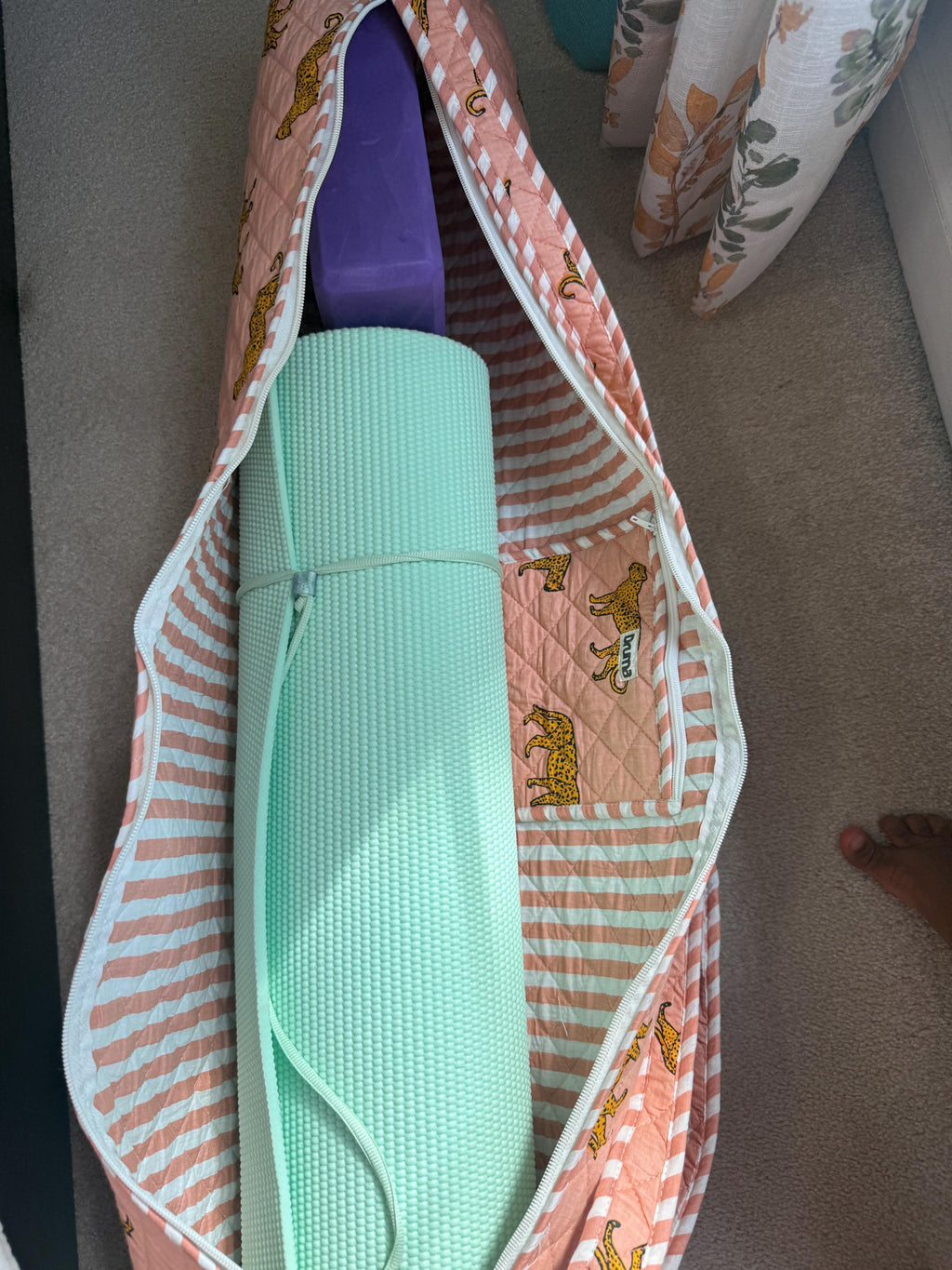 Quilted Cheetah Print Yoga Mat/ Mahjong  Bag, Boho Gym Tote, Pilates Carrier