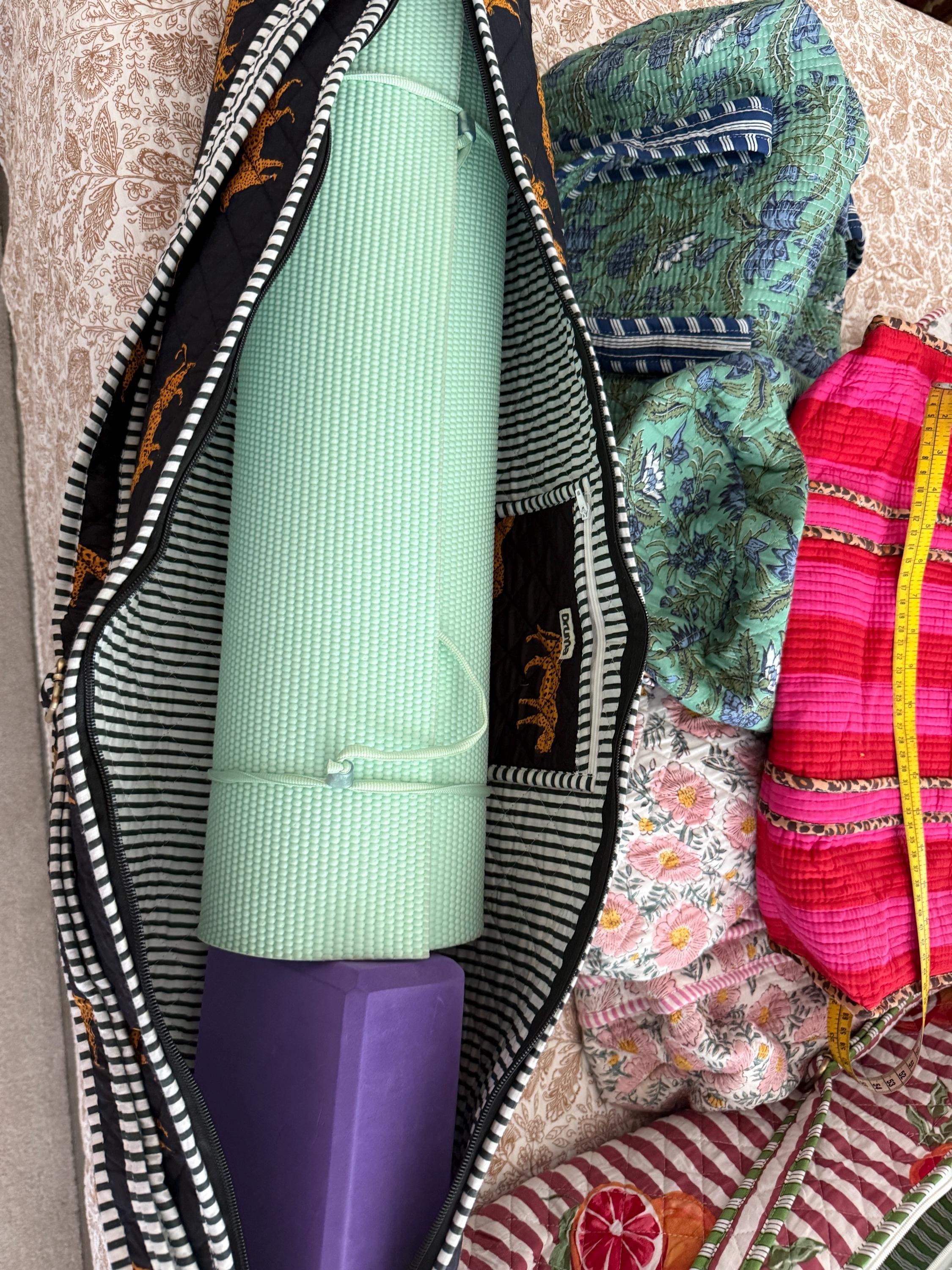 Quilted Cheetah Print Yoga Mat Bag, Boho Gym Tote, Pilates Carrier
