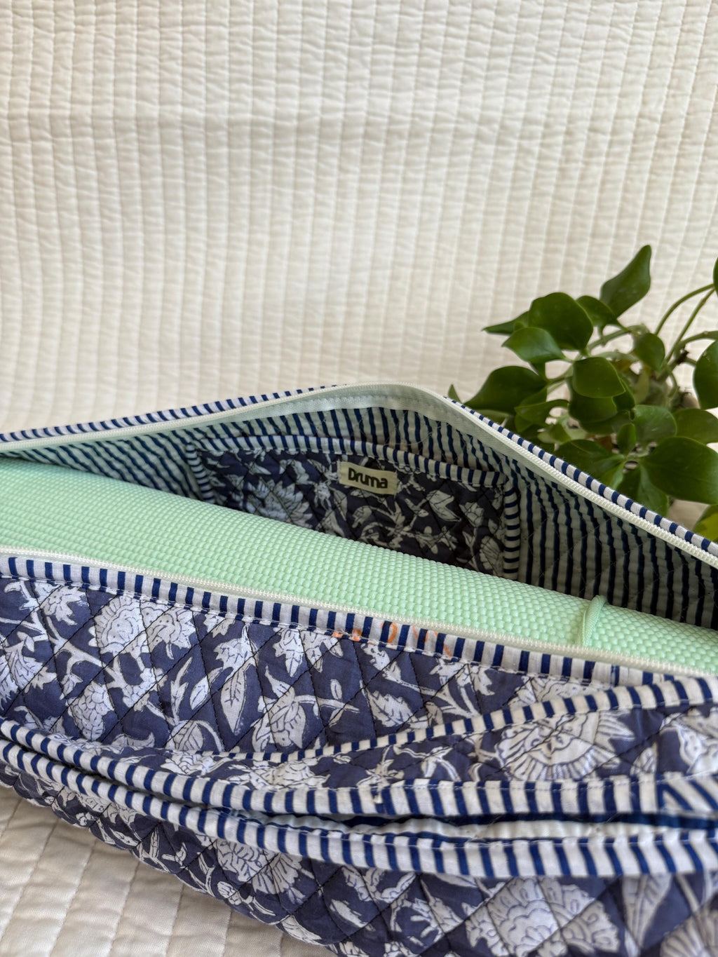 Quilted Cotton Yoga Mat Bag, Block Print Boho Gym Tote, Pilates Carrier