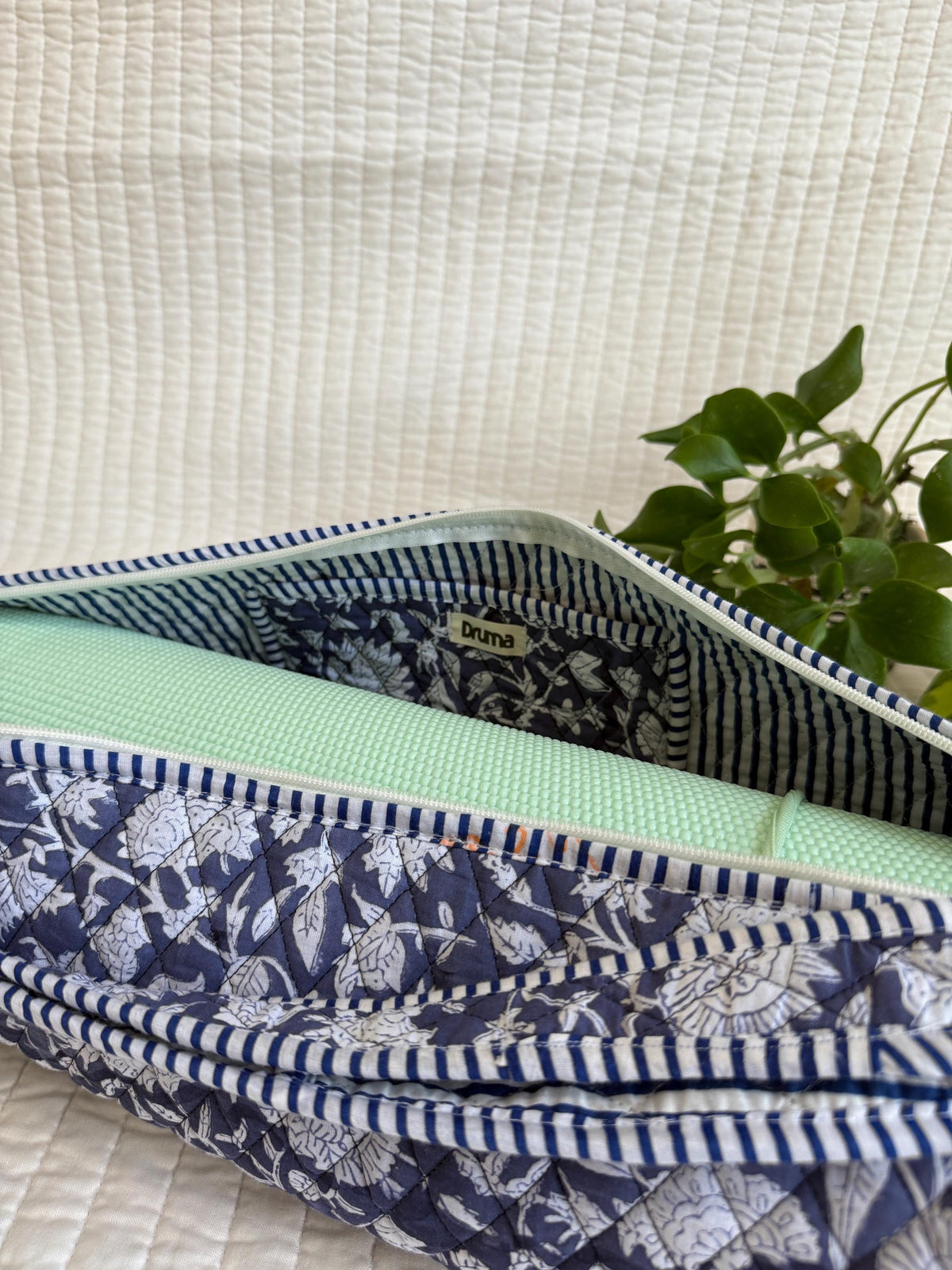 Quilted Cotton Yoga Mat Bag, Block Print Boho Gym Tote, Pilates Carrier