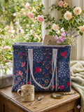 Indigo Patchwork Print Tote Bag |  Floral Market Bag | 18” x 18”