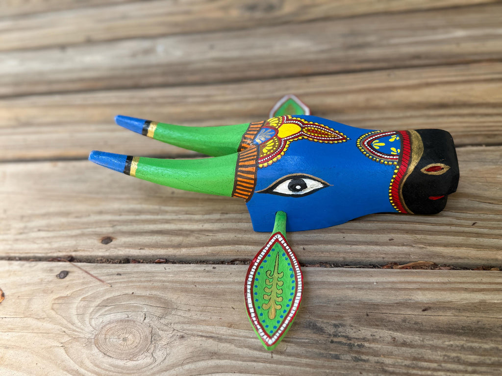 Mango Wood Bull Head Wall Hanging, Chettinad Indian Art,Gift for Mom