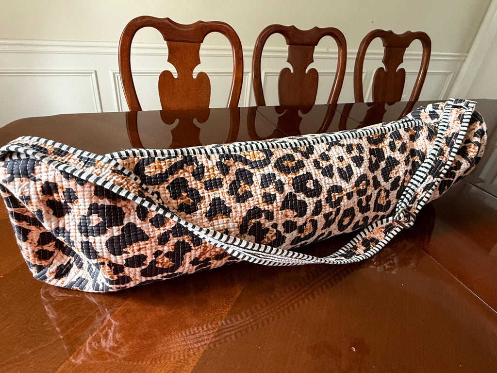 Quilted Leopard Yoga Bag | Handcrafted Cotton Mat Carrier | Pilates Bag | Personalized Gift Option
