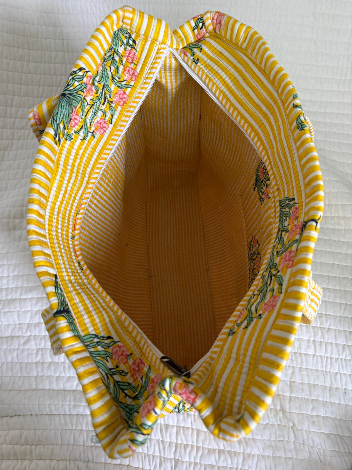 Sun & Shine Tote — Yellow Stripe Floral Market Bag | 18” x 18”