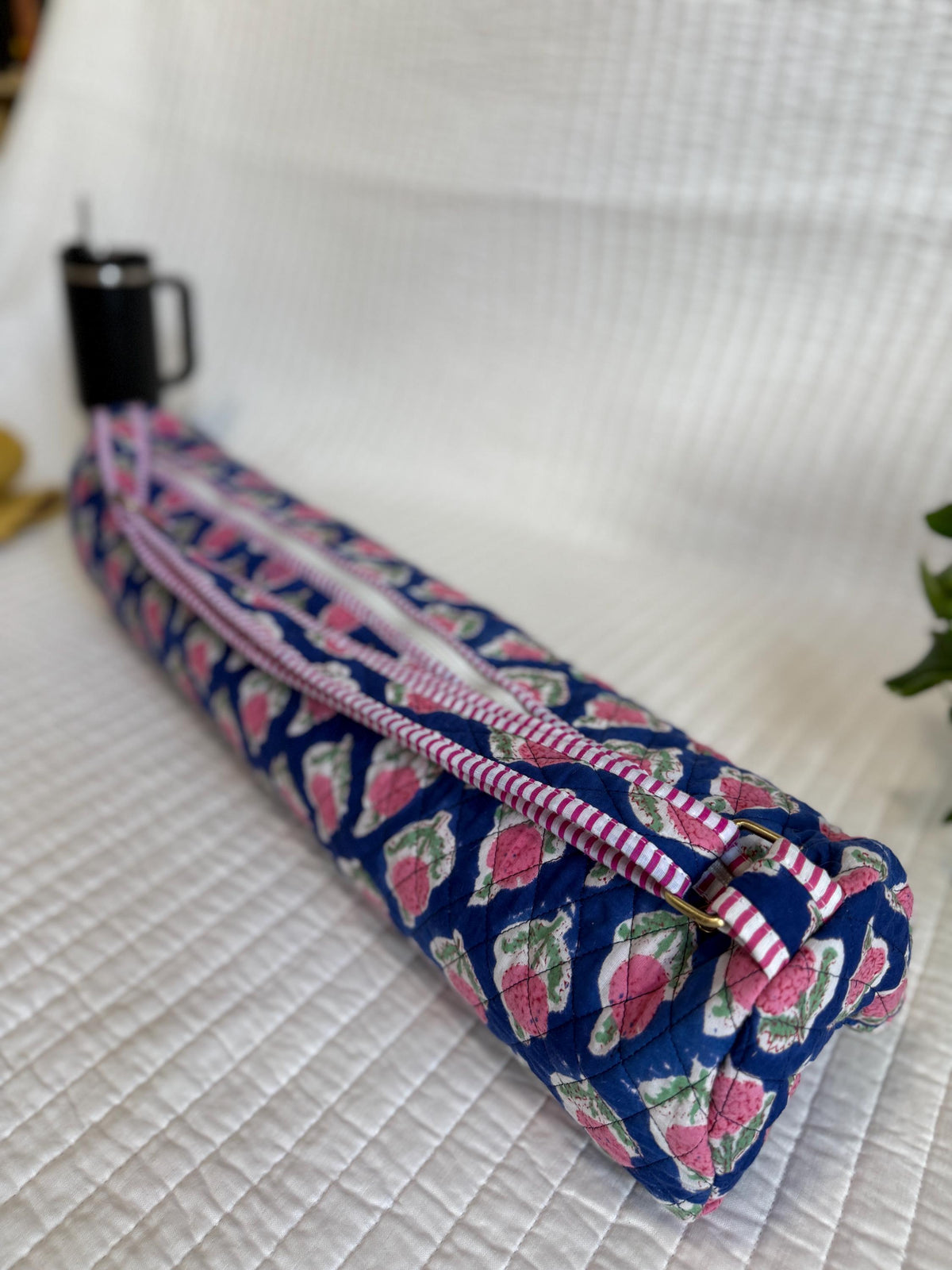 Quilted Block Print Yoga Mat Bag, Boho Gym Tote, Pilates Carrier,Gift for Mom