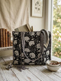 Black and White Quilted Cotton Tote Bag |  Market Bag | 18” x 18”