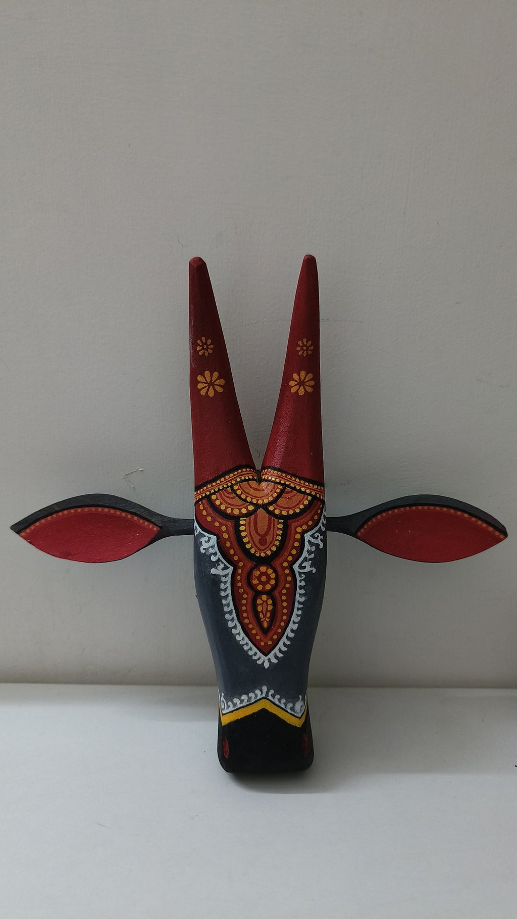 Mango Wood Bull Head Wall Art, Odisha Patachitra Style
