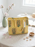 Sun & Shine Tote — Yellow Stripe Floral Market Bag | 18” x 18”