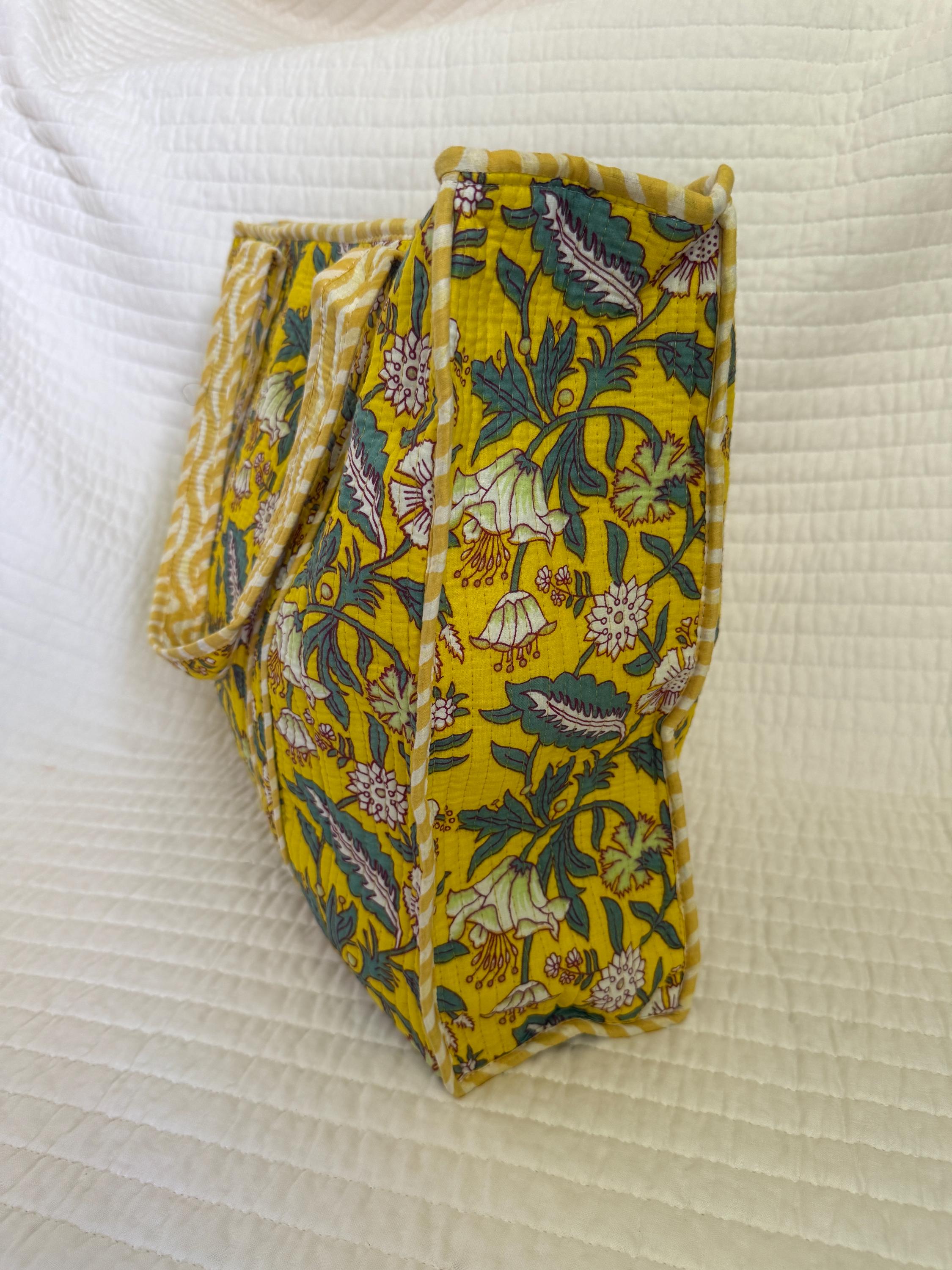 Sun & Sand Tote — Yellow  Floral Market or Beach  Bag | 18” x 18”