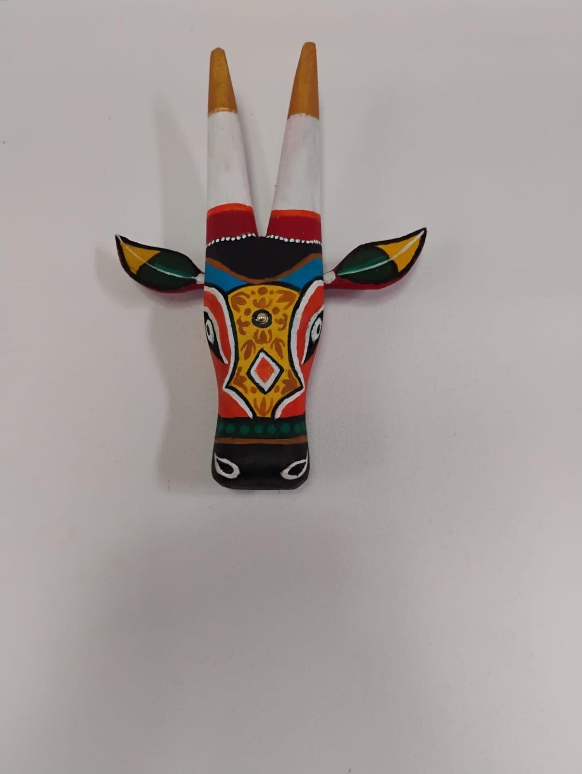 Mango Wood Bull Head Mask, Red & White Indian Art Wall Hanging