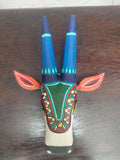 Mango Wood Bull Head Mask, White & Blue Indian Art Wall Hanging