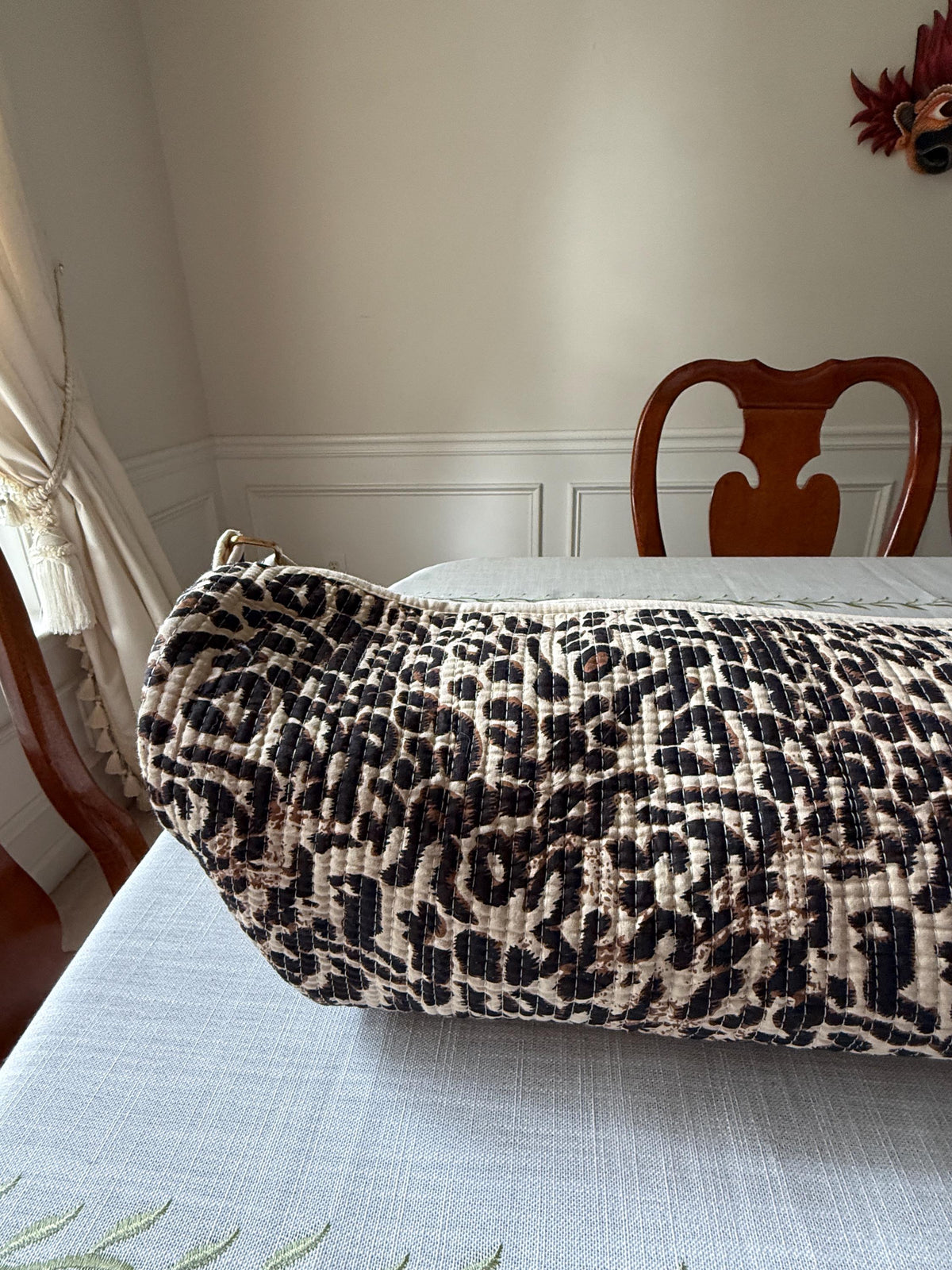 Quilted Leopard Yoga Bag | Handcrafted Cotton Mat Carrier | Pilates Bag | Personalized Gift Option