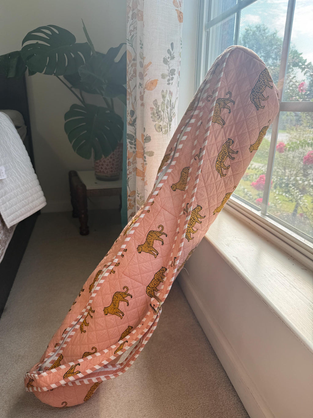 Quilted Cheetah Print Yoga Mat/ Mahjong  Bag, Boho Gym Tote, Pilates Carrier