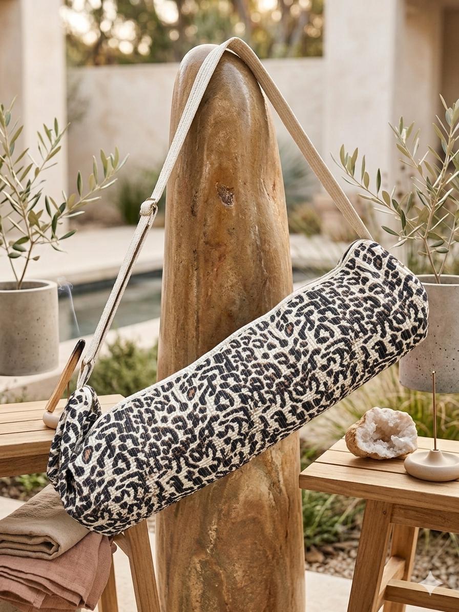 Quilted Leopard Yoga Bag | Handcrafted Cotton Mat Carrier | Pilates Bag | Personalized Gift Option
