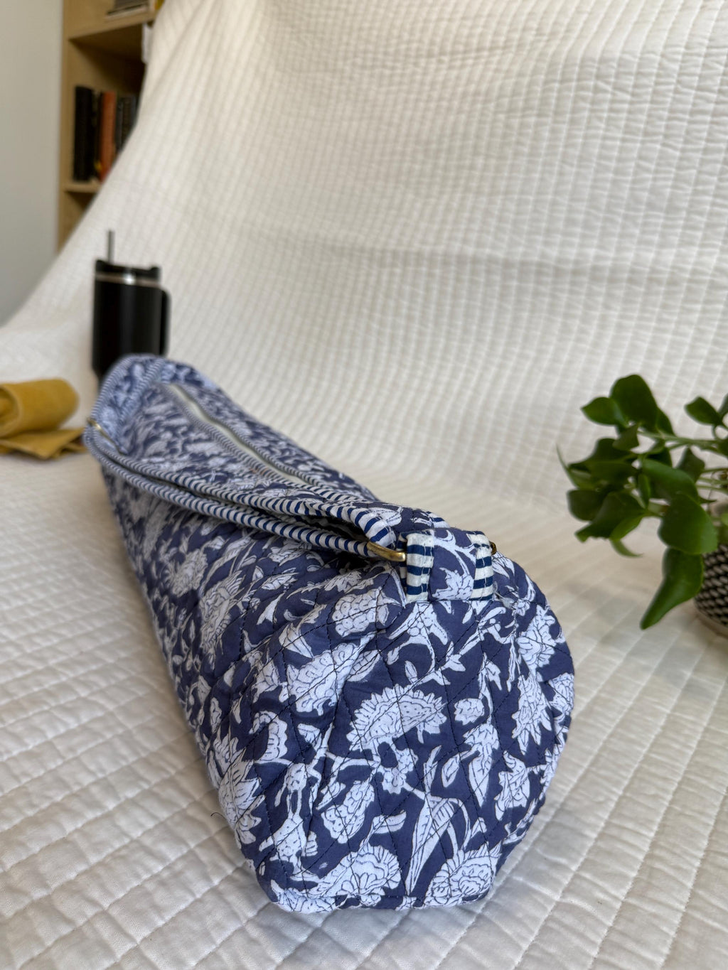 Quilted Cotton Yoga Mat Bag, Block Print Boho Gym Tote, Pilates Carrier
