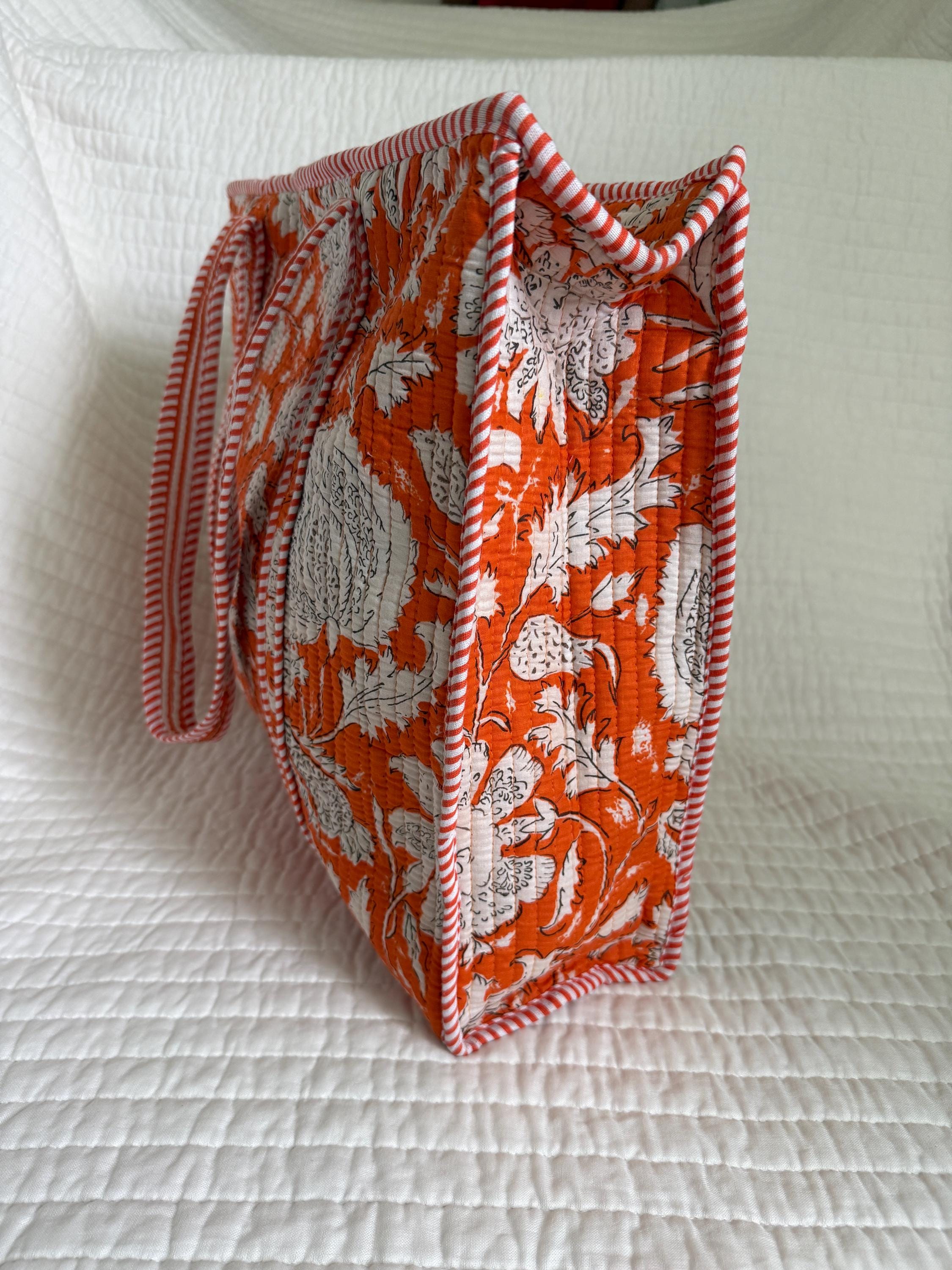 Orange Tote Bag |  Floral Market Bag | 18” x 18”