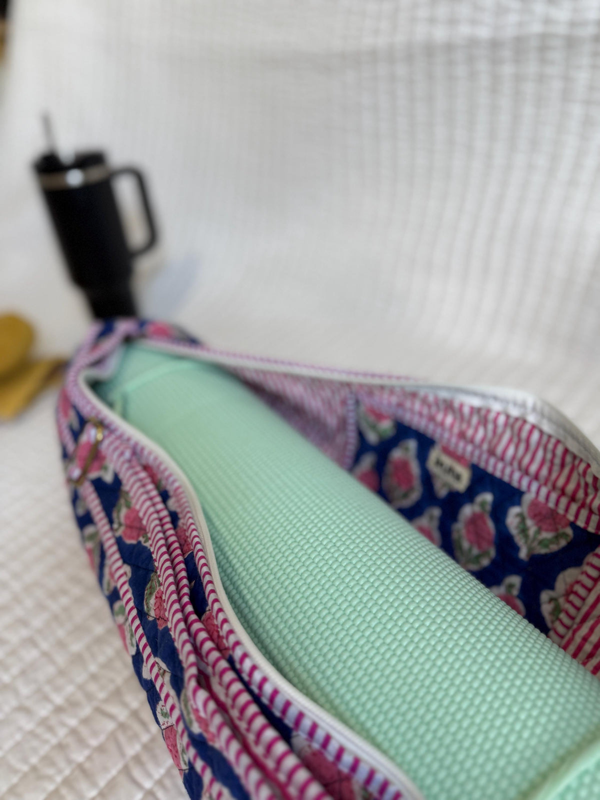 Quilted Block Print Yoga Mat Bag, Boho Gym Tote, Pilates Carrier,Gift for Mom