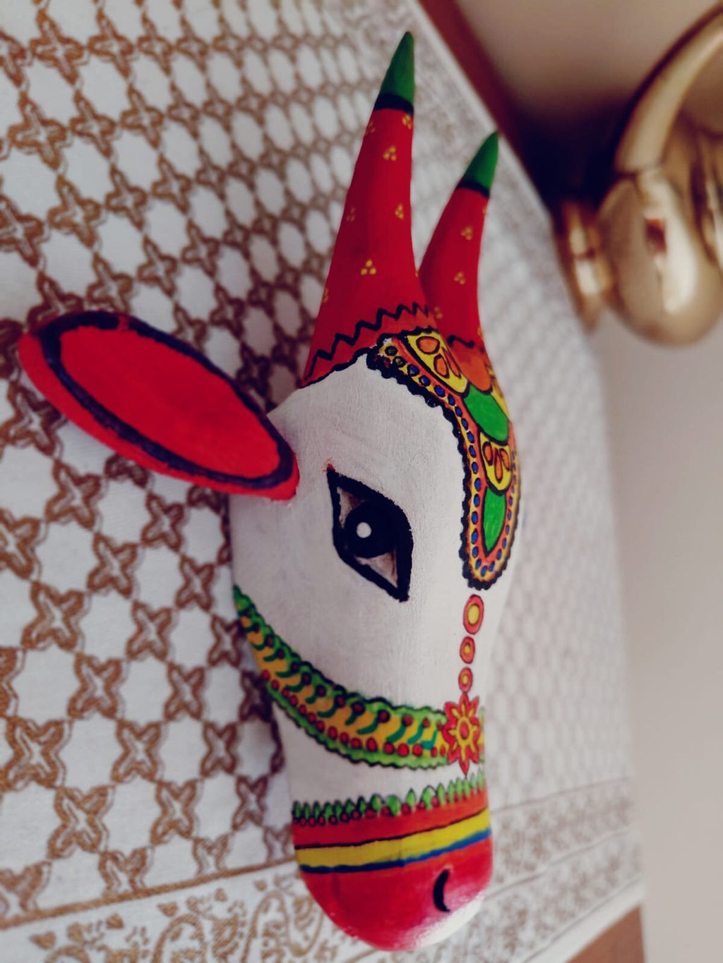 Indian Jallikattu Style Bull Head Mask: Mango Wood Wall Hanging