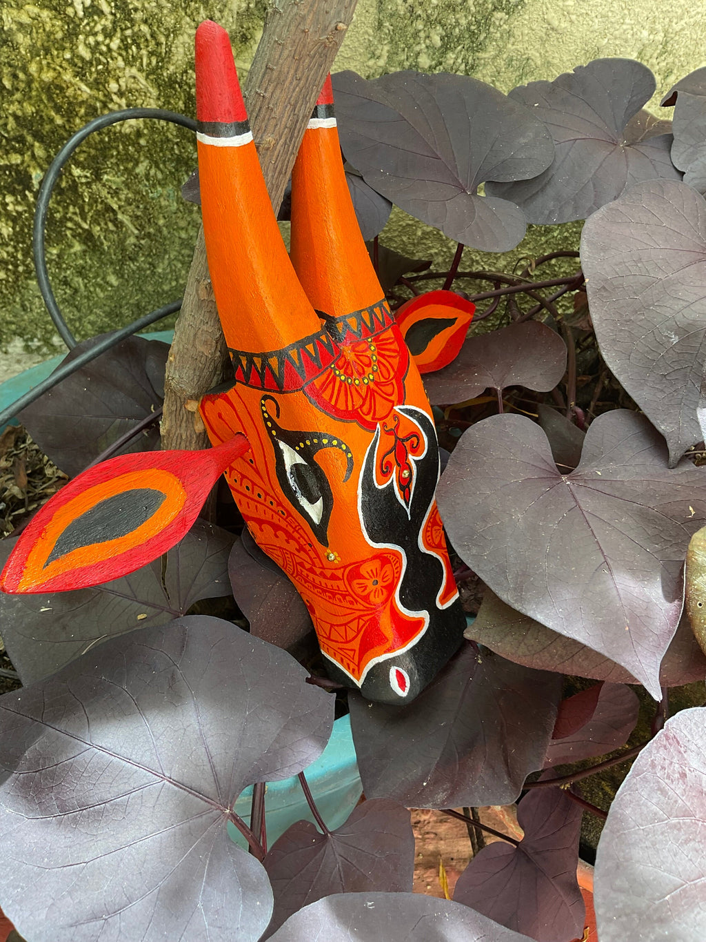 Mango Wood Bull Mask: Traditional Indian Theyyam Art