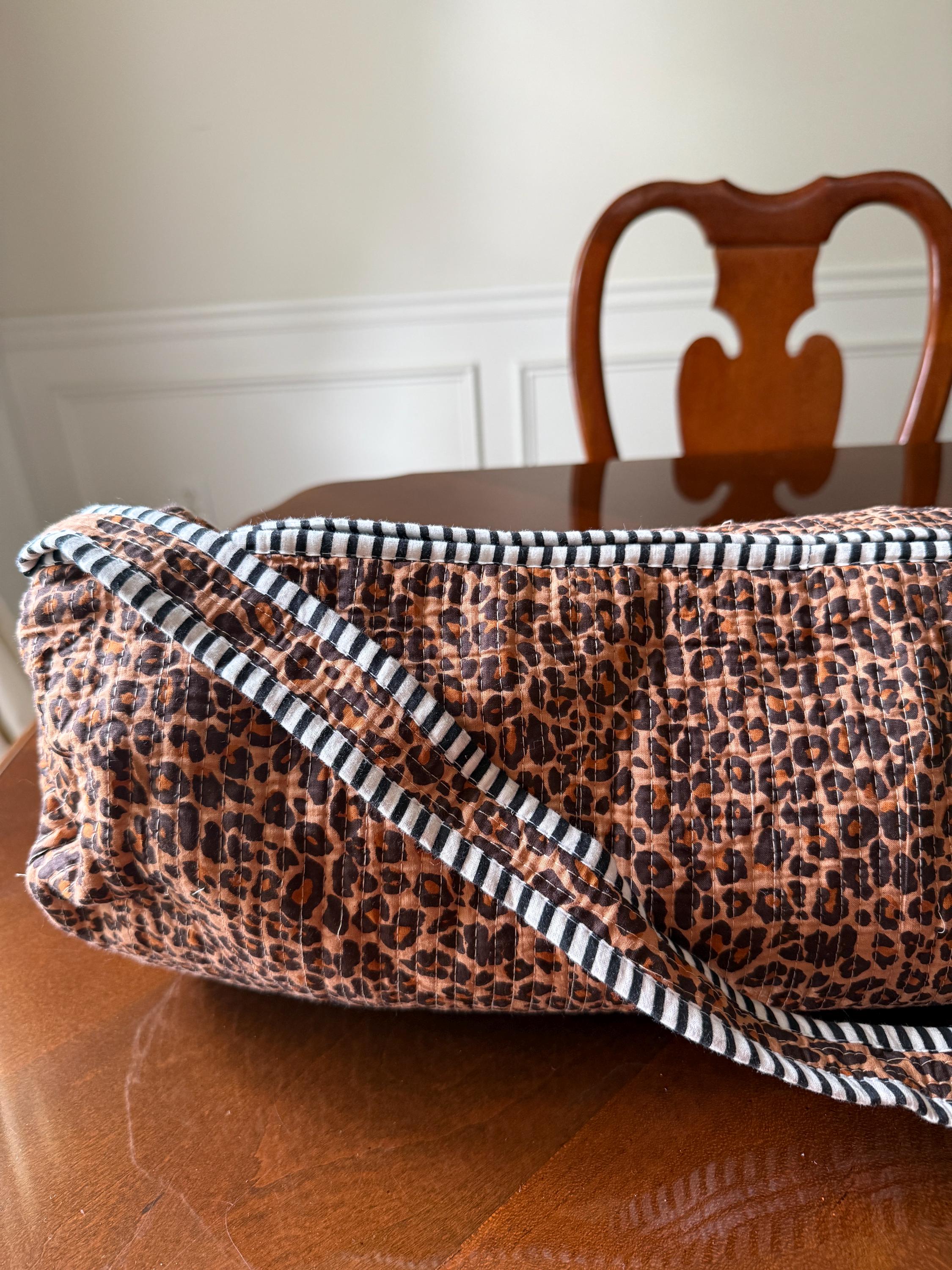 Quilted Leopard Yoga Bag | Handcrafted Cotton Mat Carrier | Pilates Bag | Personalized Gift Option