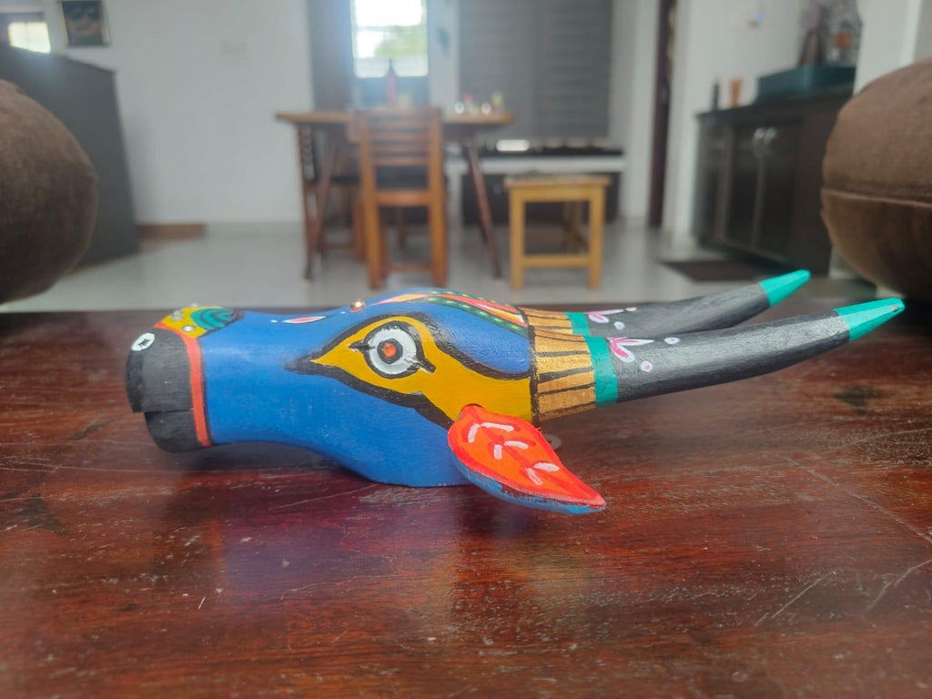 Mango Wood Bull Head Mask, Blue & Green Indian Art Wall Hanging