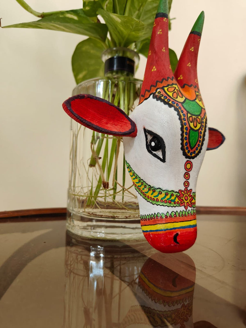 Indian Jallikattu Style Bull Head Mask: Mango Wood Wall Hanging