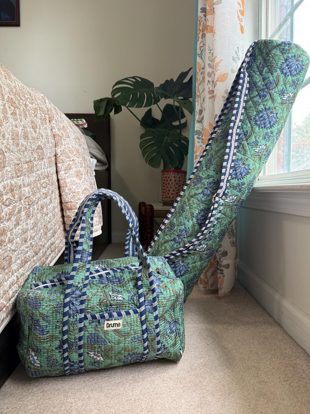 Handblock Print Quilted Cotton Mahjong Set Bag | Floral Mat Case, Tile Pouch