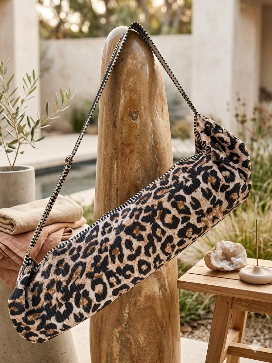 Quilted Leopard Yoga Bag | Handcrafted Cotton Mat Carrier | Pilates Bag | Personalized Gift Option