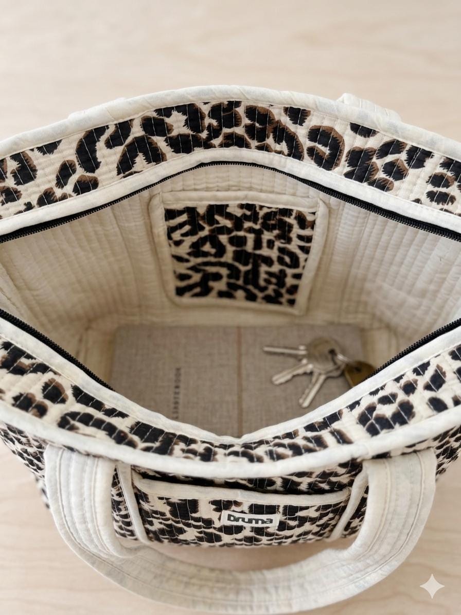 Quilted Cotton Leopard Print Mini Tote Bag, Boho Shoulder Travel Bag