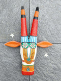 Mango Wood Bull Head White and Orange colour wall hanging in Indian traditional art Chettinad bull head masks In Jallikattu style