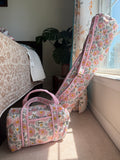Handblock Print Quilted Cotton Mahjong Set Bag - Gardenia| Floral Mat Case, Tile Pouch